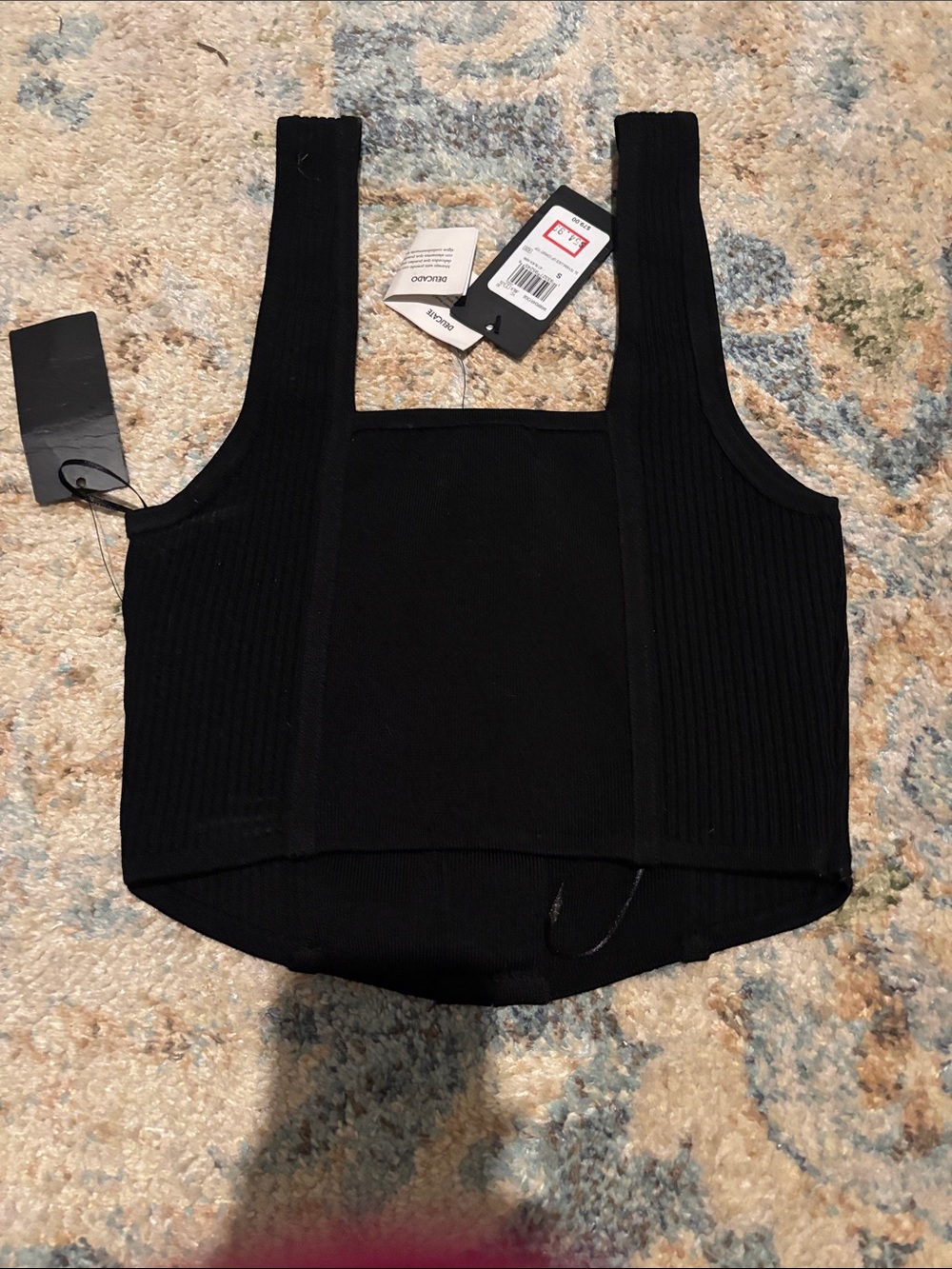 Guess Black Ribbed Lace-Up Crop Top - Picture 2 of 3